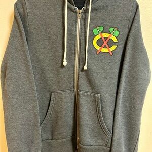 Chicago Blackhawks Gray Zip Hoodie | Rhinestone Logo | Youth XL